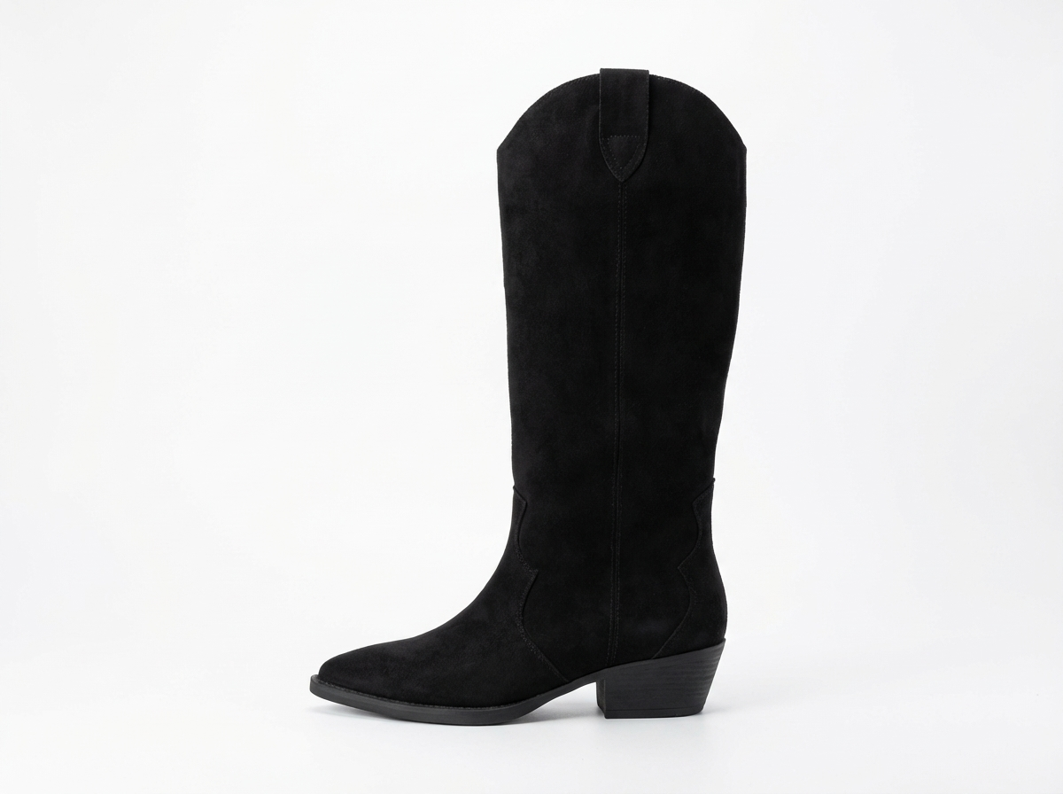 Santiag haute noir Daim Synthétique Femme - Style ethnique avec coutures élégantes 2