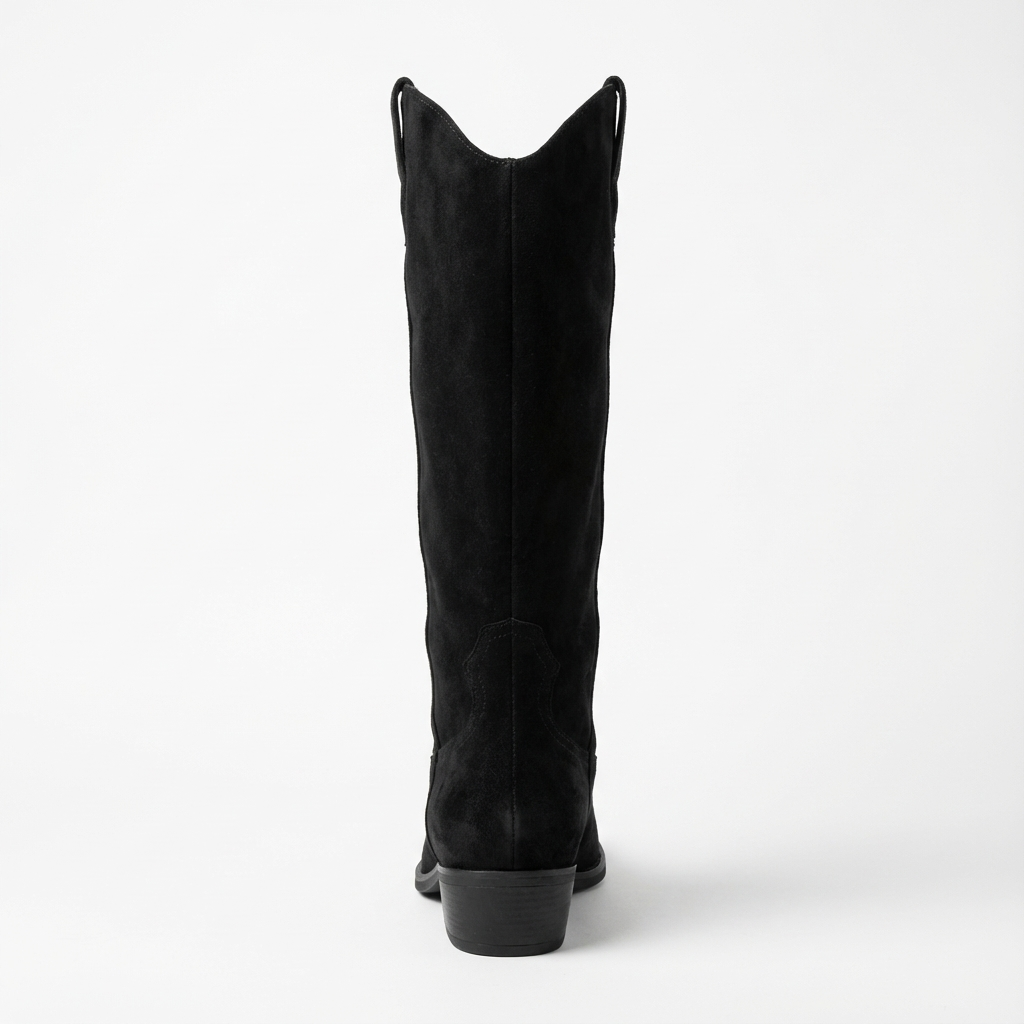 Santiag haute noir Daim Synthétique Femme - Style ethnique avec coutures élégantes 3