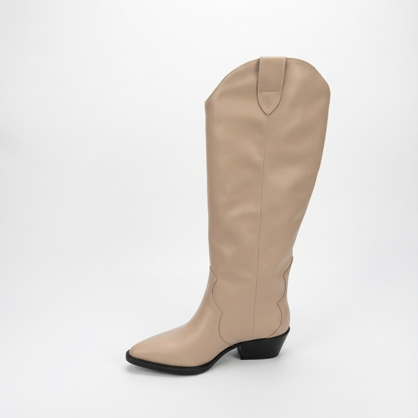 Santiag haute beige Daim Synthétique Femme - élégantes bottes beiges bout pointu - side_view