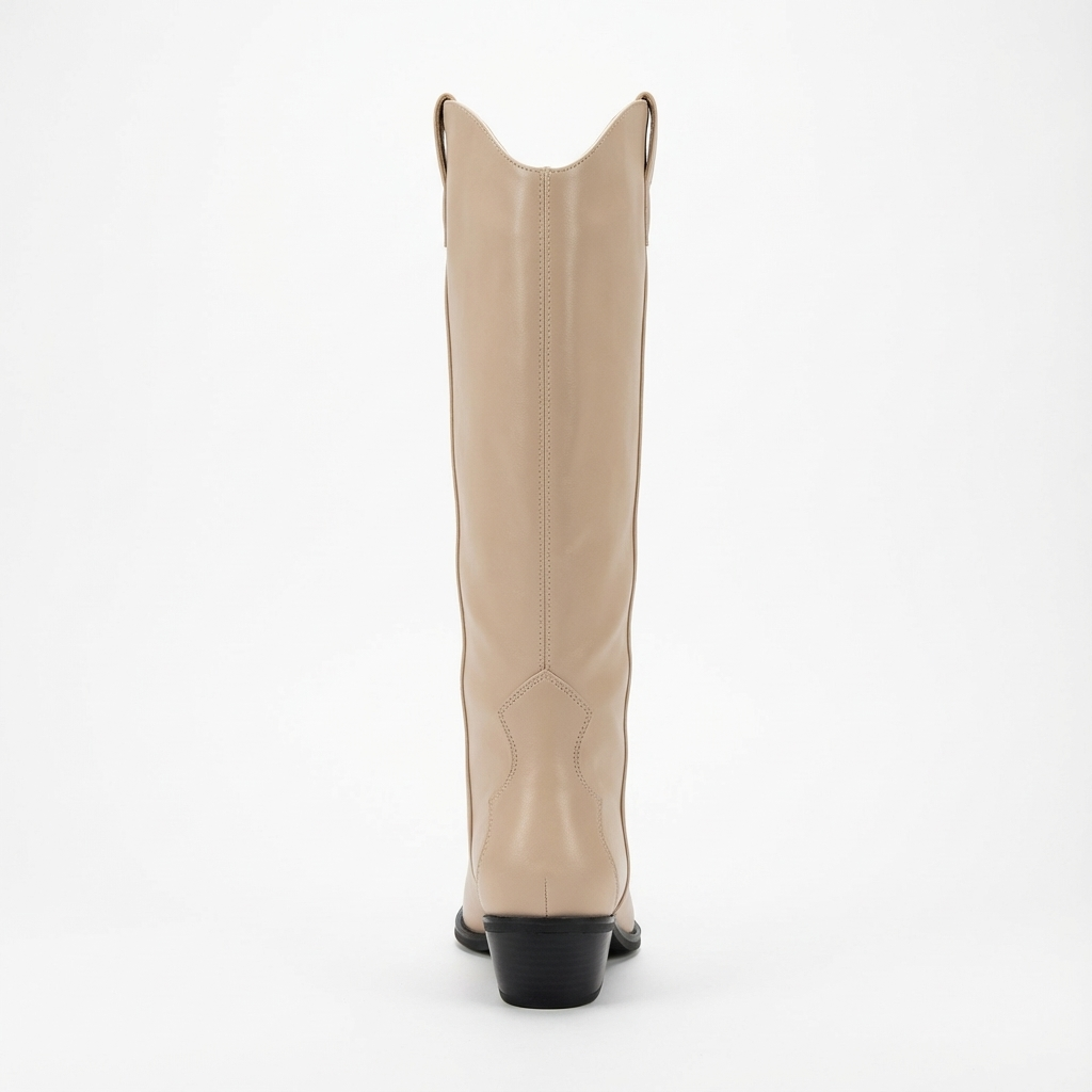 Santiag haute beige Daim Synthétique Femme - élégantes bottes beiges bout pointu 2