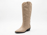 Santiag haute beige Daim Synthétique Femme - élégantes bottes beiges bout pointu 3