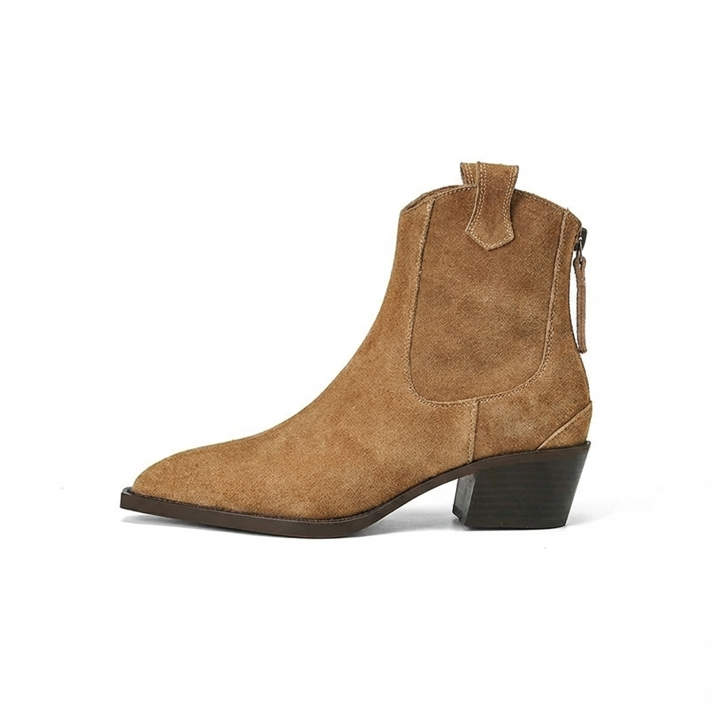 Santiag mi-haute camel Daim Femme - Bout pointu et talon cubain western 4