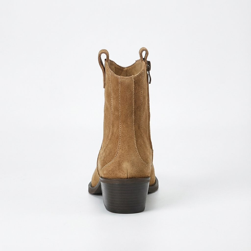 Santiag mi-haute camel Daim Femme - Bout pointu et talon cubain western 5