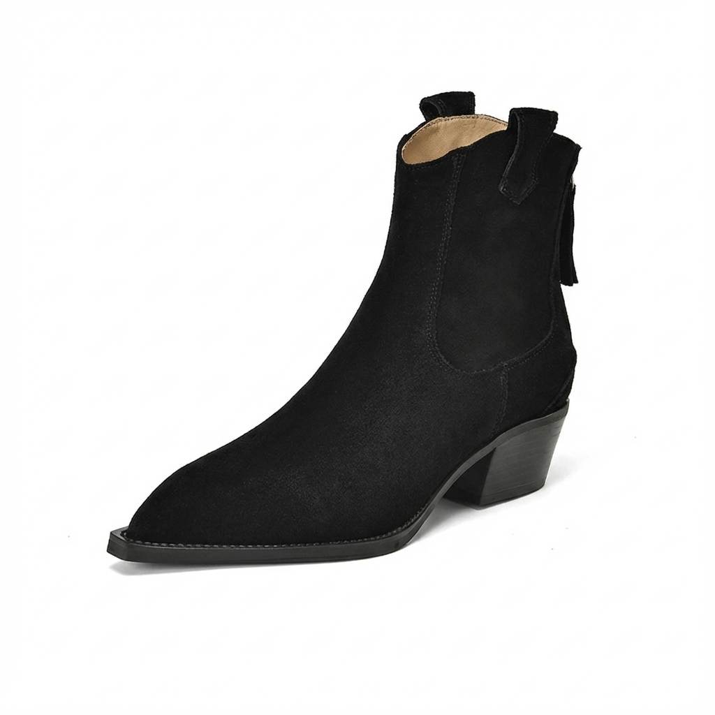 Santiag basse noir Daim Femme - Élégance rétro avec bout pointu