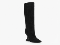 Botte haute noir Daim Synthétique Femme - Talon géométrique et bout pointu chic 1