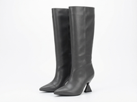 Botte haute gris Synthétique Femme - Élégance moderne avec talons inversés 1