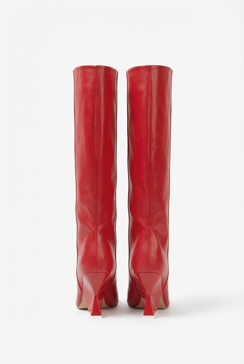 Botte haute rouge Synthétique Femme - Bout pointu, talon angulaire moderne 2
