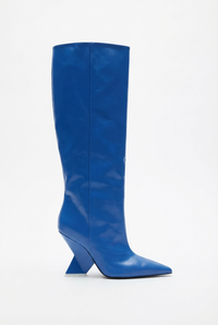Botte haute bleu Synthétique Femme - Santiags bleu lisse au talon angulaire 2