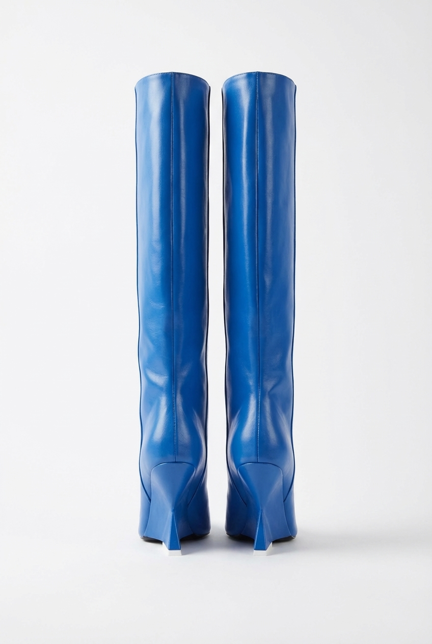 Botte haute bleu Synthétique Femme - Santiags bleu lisse au talon angulaire 3