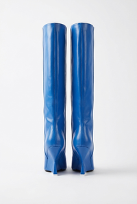 Botte haute bleu Synthétique Femme - Santiags bleu lisse au talon angulaire 3