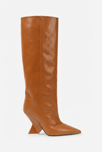 Botte haute camel Synthétique Femme - Santiags camel bout pointu talon géométrique 2