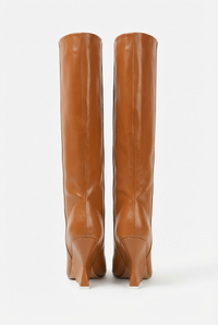 Botte haute camel Synthétique Femme - Santiags camel bout pointu talon géométrique 3