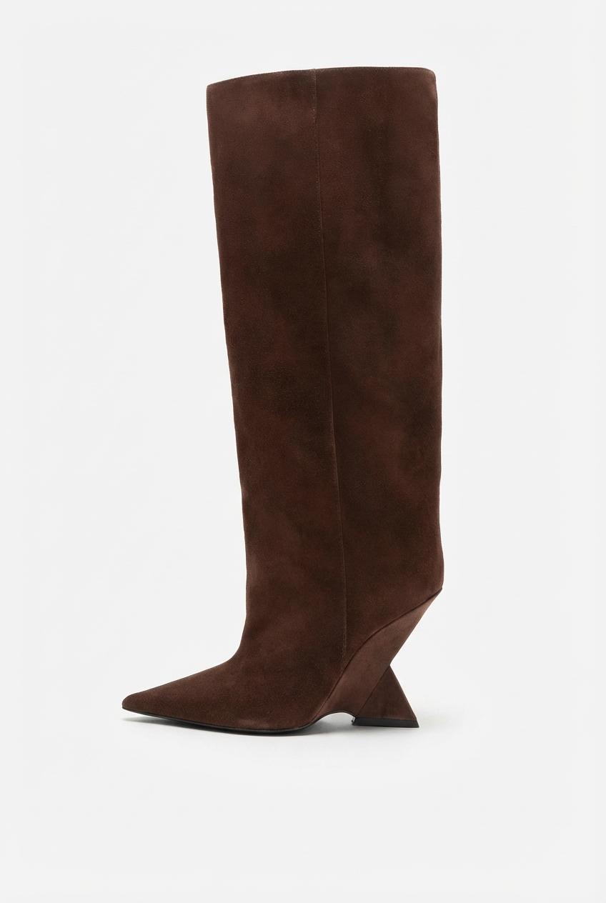 Botte haute marron foncé Daim Femme - Élégance sobre sans ornements superflus