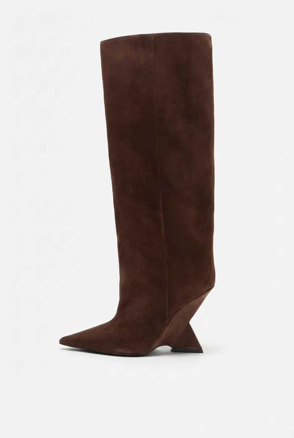 Santiag haute marron foncé Daim Femme - Talon étrange et design épuré - side_view