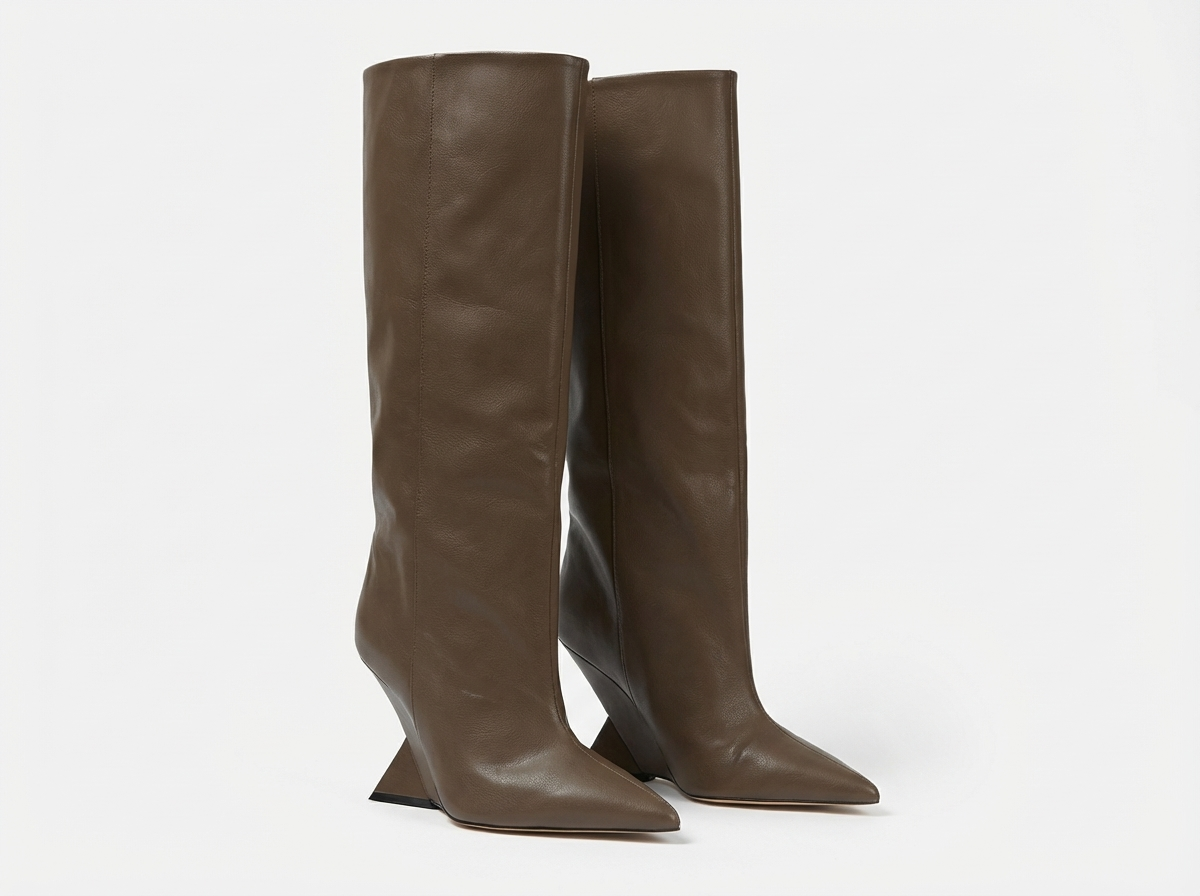 Botte haute marron Synthétique Femme - Talon angulaire et bout pointu élégant