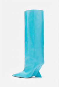 Botte haute bleu Synthétique Femme - Santiags bleues au talon géométrique 2