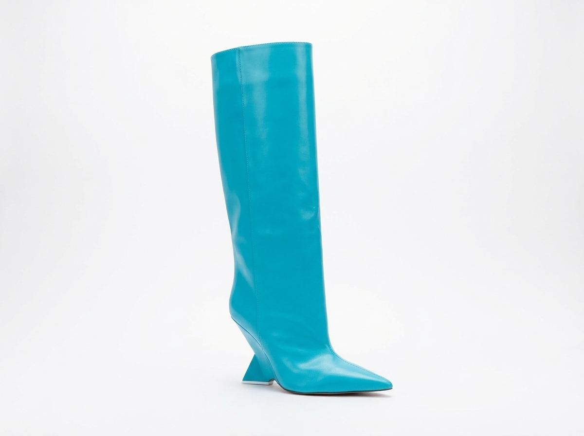 Botte haute bleu Synthétique Femme - Santiags bleues au talon géométrique