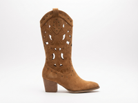 Santiag haute camel Daim Synthétique Femme - Motifs découpés avec accents métalliques discrets 3