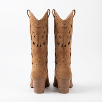 Santiag haute camel Daim Synthétique Femme - Motifs découpés avec accents métalliques discrets 4