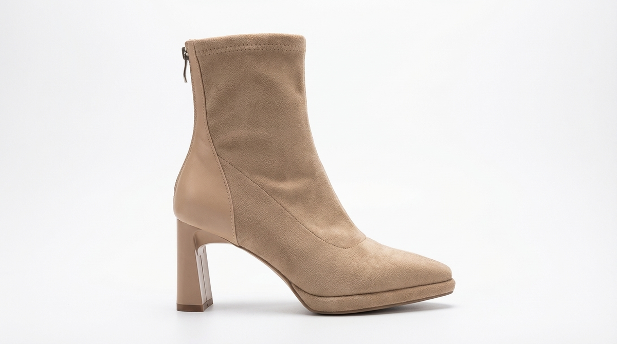 Bottine beige Daim Synthétique Femme - Santiags élégantes à talon carré 2
