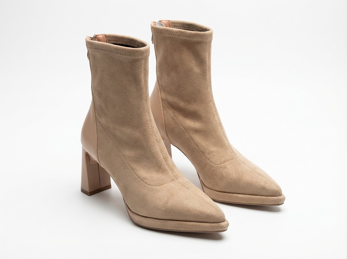 Bottine beige Daim Synthétique Femme - Santiags élégantes à talon carré