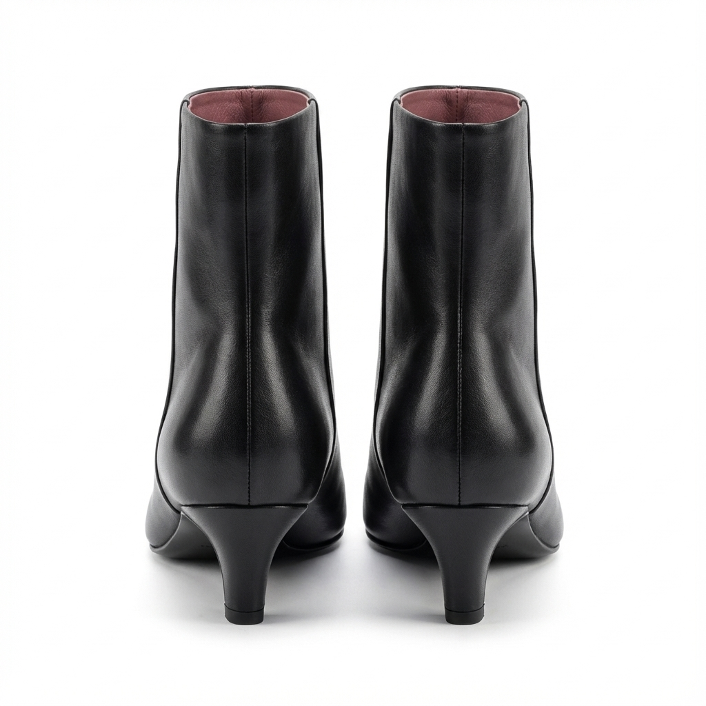 Bottine noir Cuir Femme - Bottine santiag minimaliste doublée rose 4