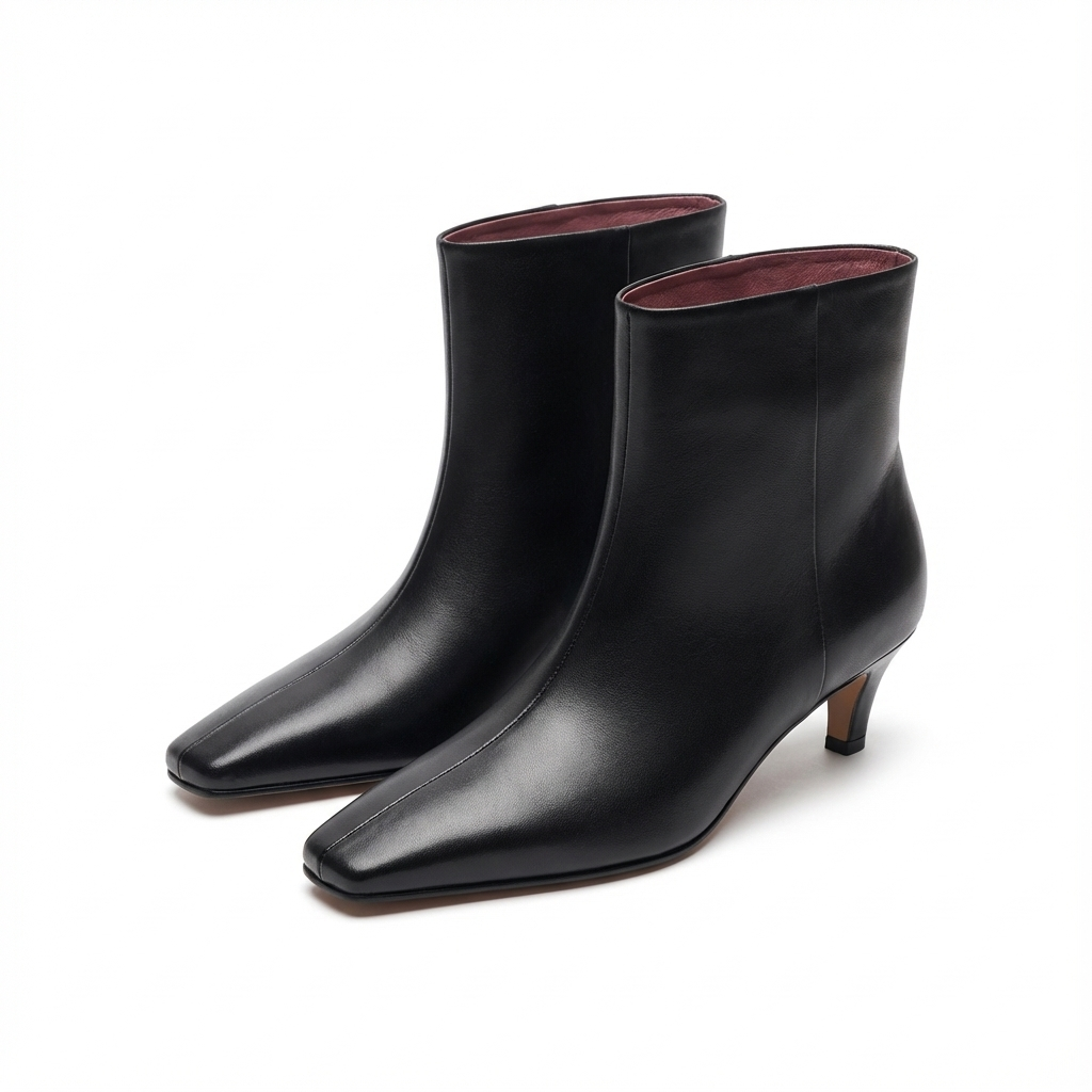 Bottine noir Cuir Femme - Bottine santiag minimaliste doublée rose