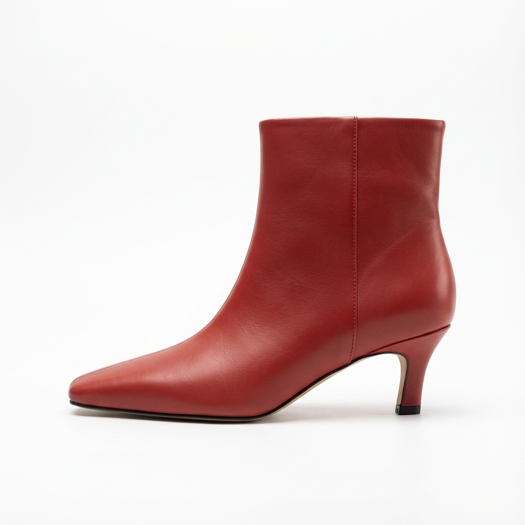 Bottine haute rouge Cuir Femme - Bottines rouges à bout carré épuré 3