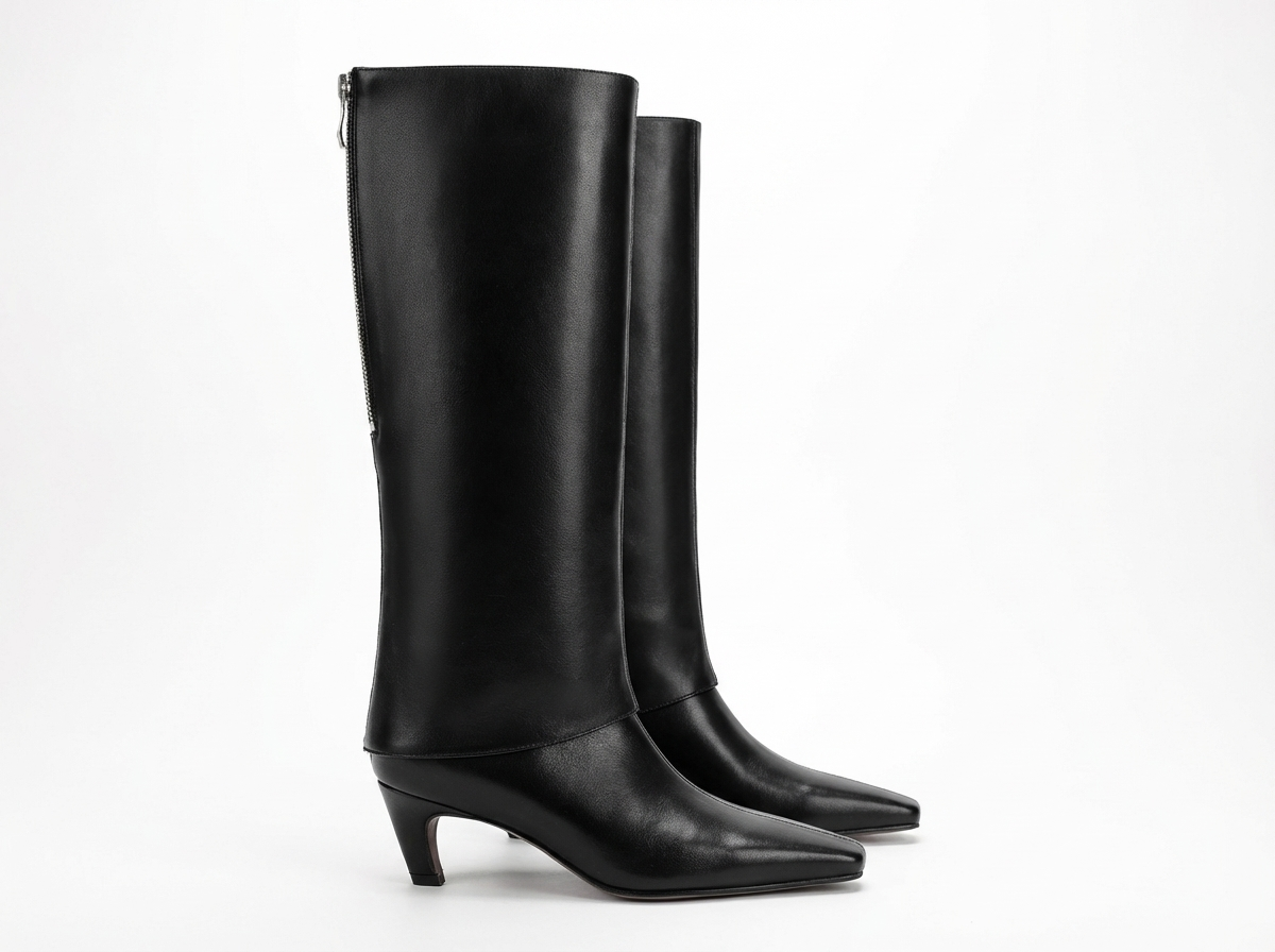 Botte haute noir Cuir Femme - Santiags noires bout carré élégantes modernes 2