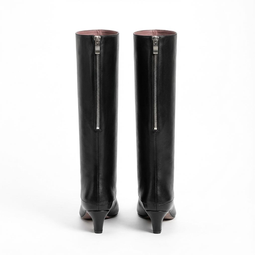 Botte haute noir Cuir Femme - Santiags noires bout carré élégantes modernes 5