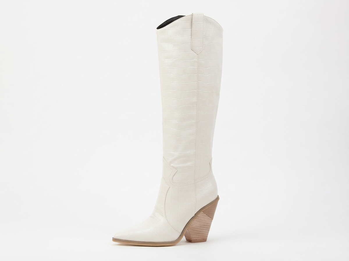 Santiag haute blanc Synthétique Femme - Talon compensé, motif python élégant 2