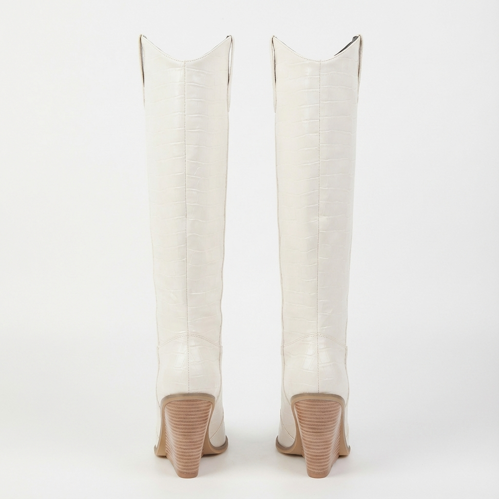 Santiag haute blanc Synthétique Femme - Talon compensé, motif python élégant 3