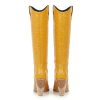 Santiag haute jaune Simili Cuir Femme - Motif crocodile élégant avec talon incliné 4