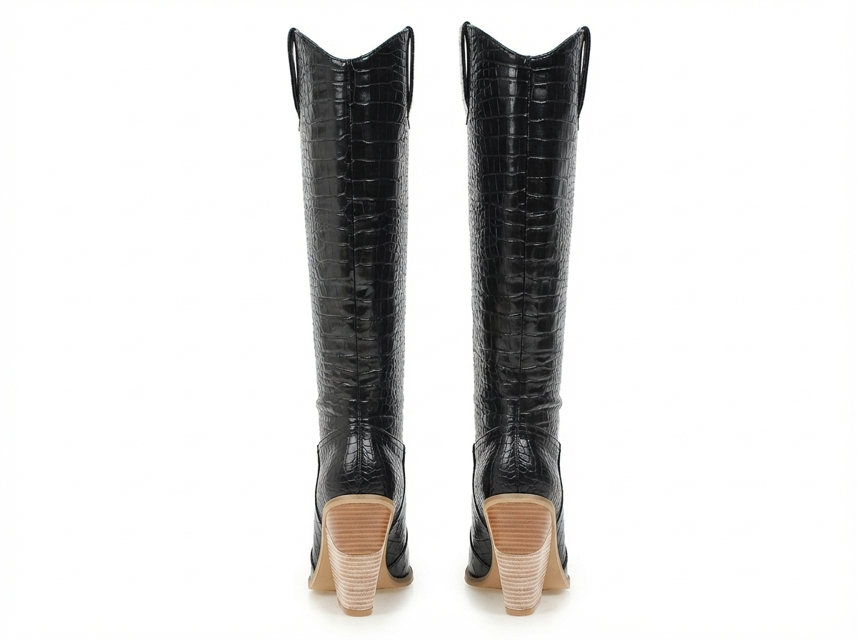 Santiag haute noir Synthétique Femme - Talon clair, motif croco sophistiqué 4