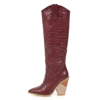 Santiag haute rouge Synthétique Femme - Texture crocodile et talons inclinés 3