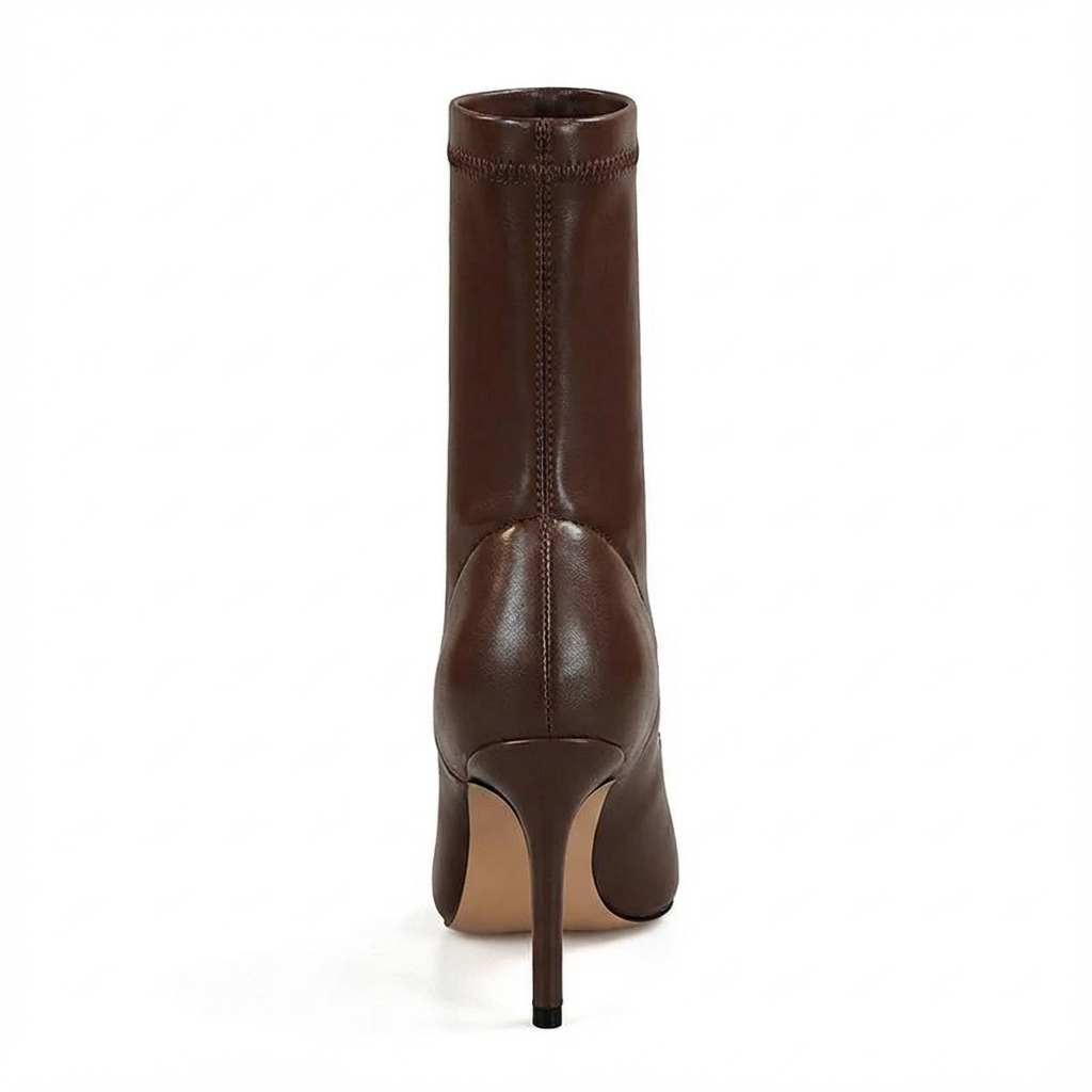 Botte haute marron Simili Cuir Femme - Bottes santiags pointues à talon aiguille 4