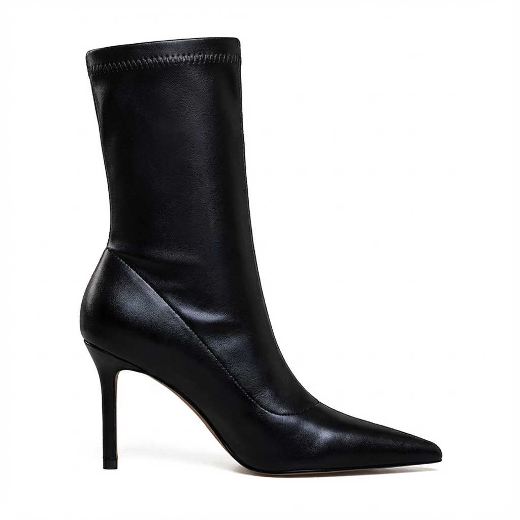 Bottine à talon noir Simili Cuir Femme - Santiags élégantes à motif fourrure 2