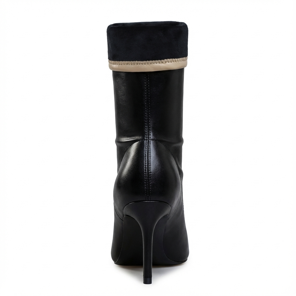 Bottine à talon noir Simili Cuir Femme - Santiags élégantes à motif fourrure 3