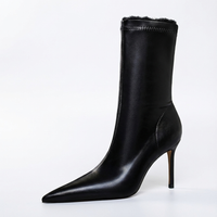 Bottine à talon noir Simili Cuir Femme - Santiags élégantes à motif fourrure 1