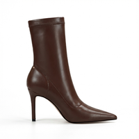 Bottine marron Simili Cuir Femme - Bottines marron à talon fin élégant 2