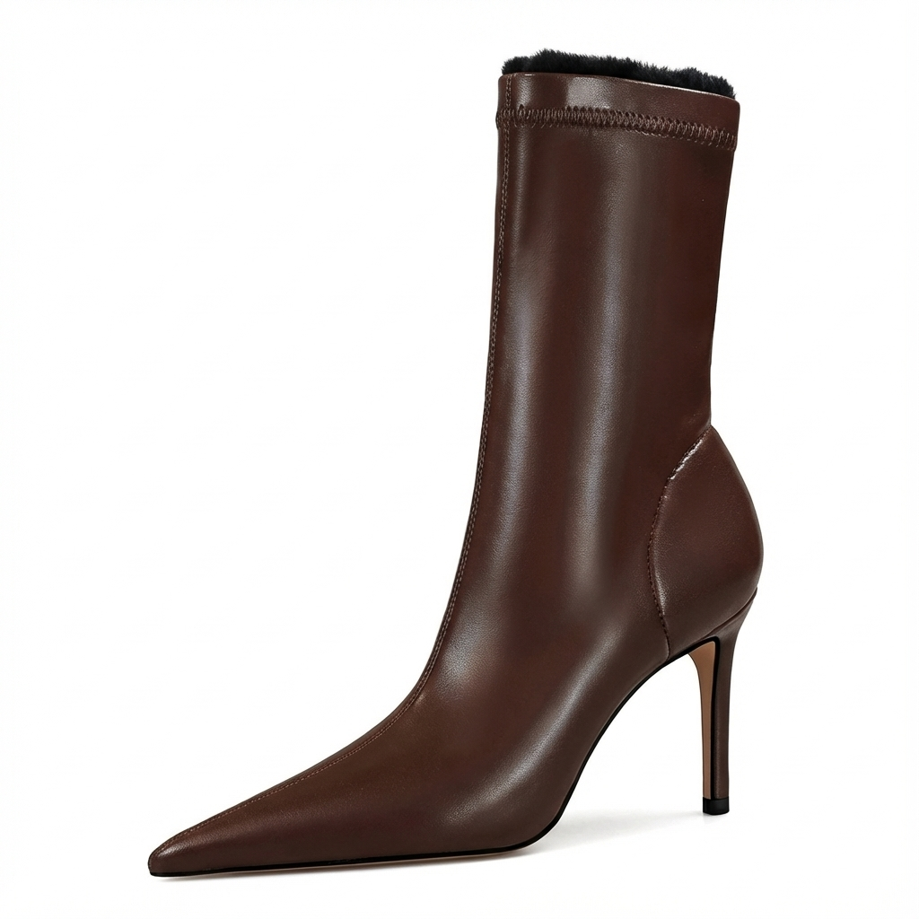 Bottine marron Simili Cuir Femme - Bottines marron à talon fin élégant