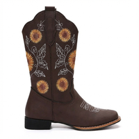 Santiag mi-haute marron Simili Cuir Femme - Broderies florales artistiques et couleurs vives 3