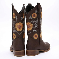 Santiag mi-haute marron Simili Cuir Femme - Broderies florales artistiques et couleurs vives 4