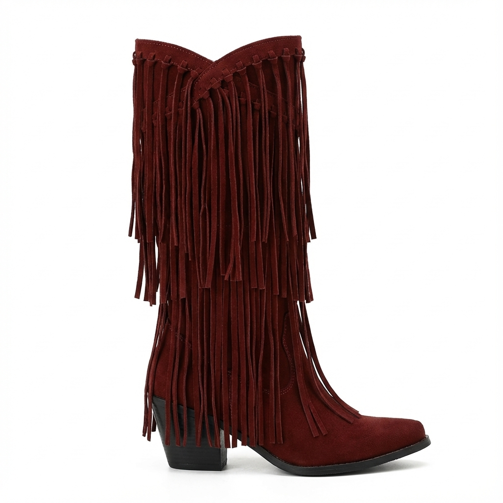 Santiag mi-haute marron foncé Simili Cuir Femme - Franges longues style western dynamique 4