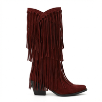 Santiag mi-haute marron foncé Simili Cuir Femme - Franges longues style western dynamique 4