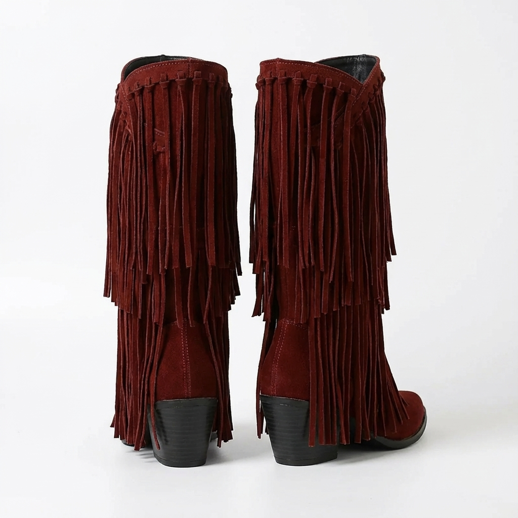 Santiag mi-haute marron foncé Simili Cuir Femme - Franges longues style western dynamique 5