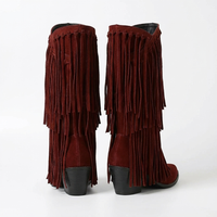 Santiag mi-haute marron foncé Simili Cuir Femme - Franges longues style western dynamique 5