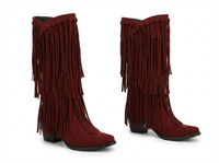 Santiag mi-haute marron foncé Simili Cuir Femme - Franges longues style western dynamique 1