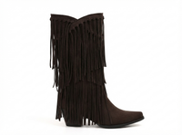 Santiag mi-haute marron foncé Simili Cuir Femme - Style rétro aux longues franges dynamiques 3