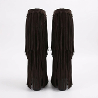 Santiag mi-haute marron foncé Simili Cuir Femme - Style rétro aux longues franges dynamiques 4